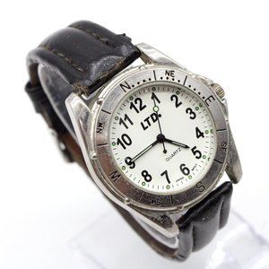Vintage LTD Watch Men Silver Tone Stainless Steel Classic Dial Leather Band